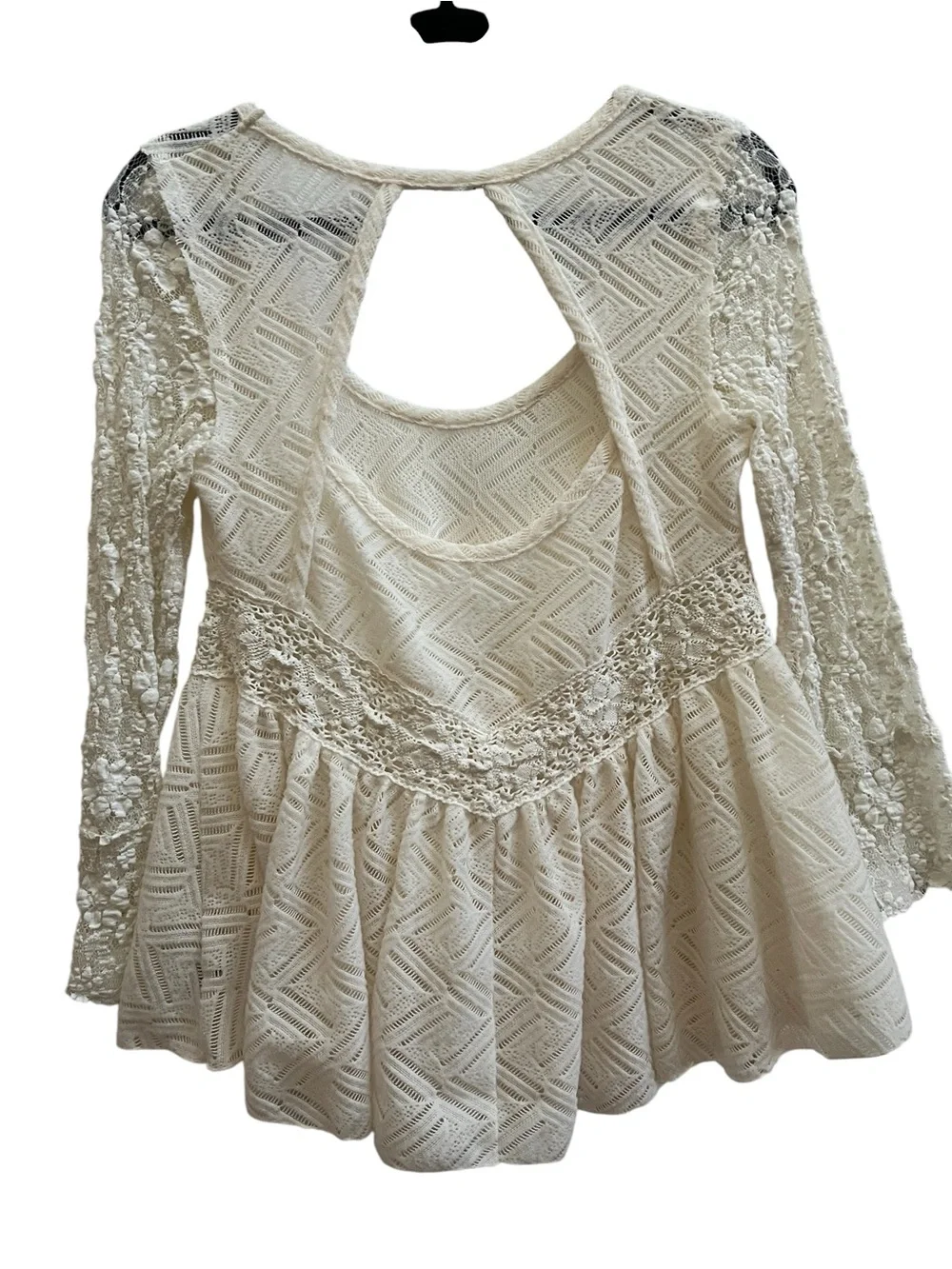 Free People Ivory Lace Sleeve Babydoll Peplum Top Open Back Boho S Fairycore
